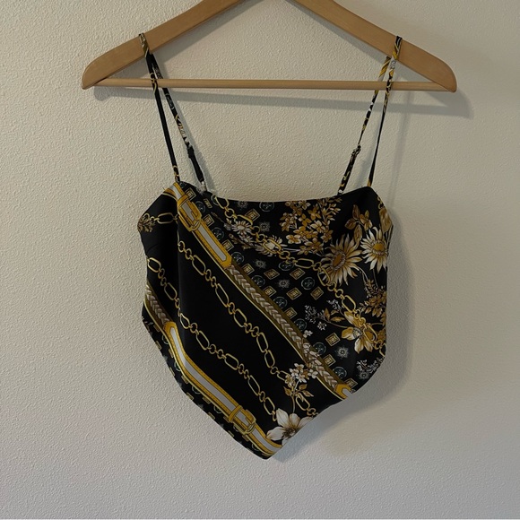 Princess Polly Novah Crop Top Handkerchief Black Gold Chain Floral Festival-4 - Picture 3 of 8